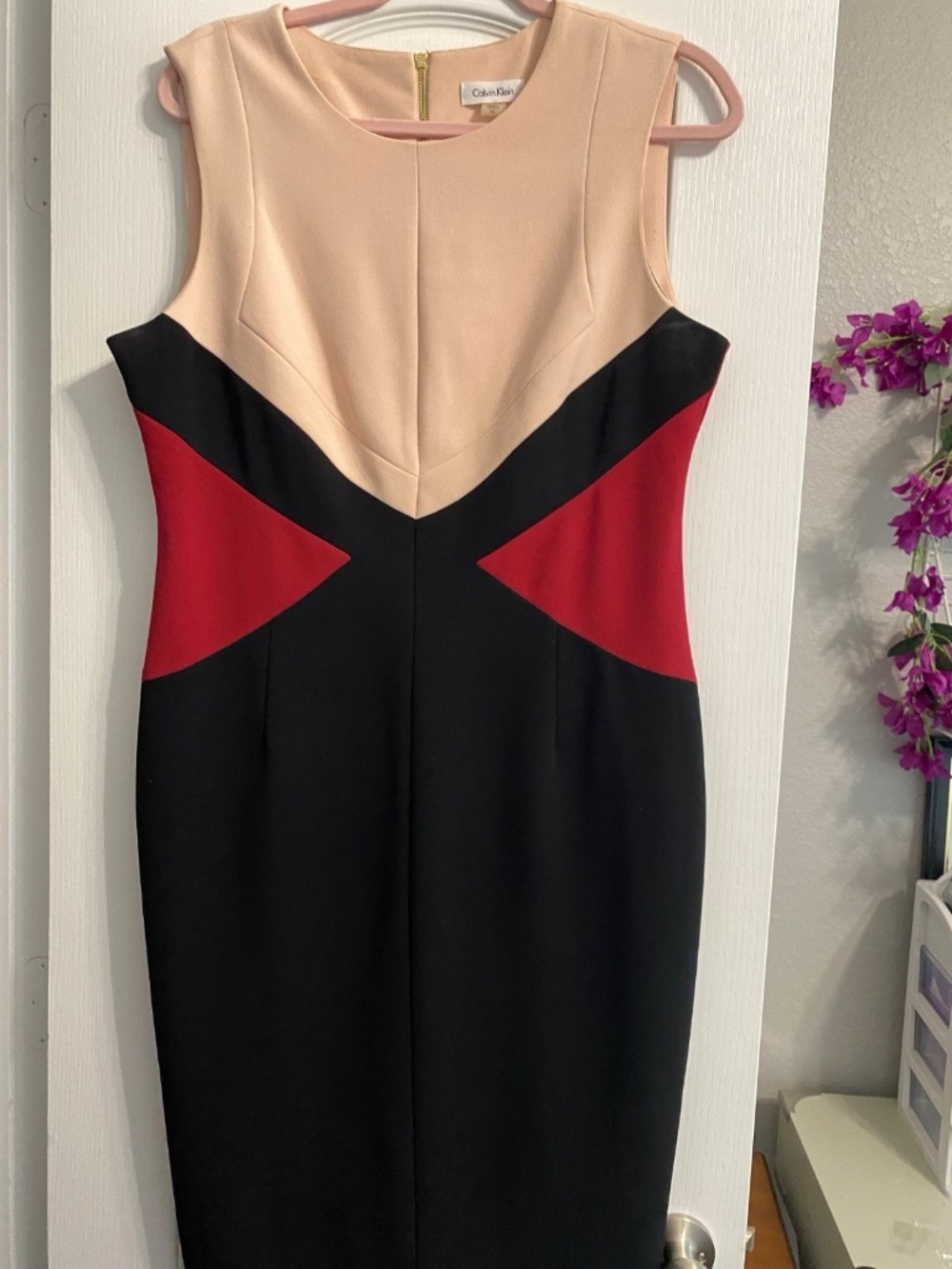 CALVIN KLEIN COLOR BLOCK (BLACK/PINK/BURGUNDY) SHEATH DRESS SZ 12